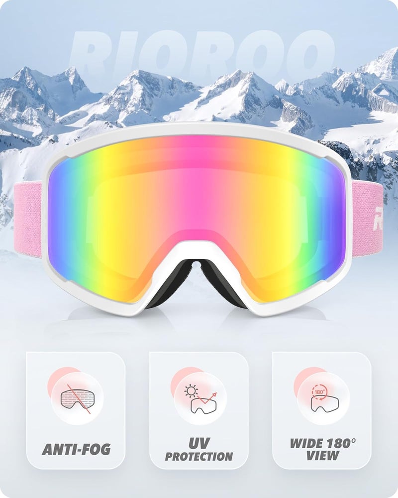 RIOROO Ski/Snowboard Goggles for Men Women, OTG Snow Goggles Anti Fog 100% UV Protection Snowboarding Goggles - Image 2